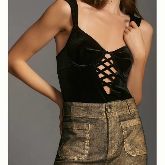 NWT The Colette Foiled Denim Cropped Wide Leg Pants by Maeve - Picture 5 of 8